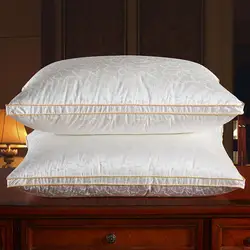 1Pc White Gold Premium High End Natural Goose Down Pillows for Sleeping Down Pillow 100% Cotton Jacquard Downproof Pillow Cover