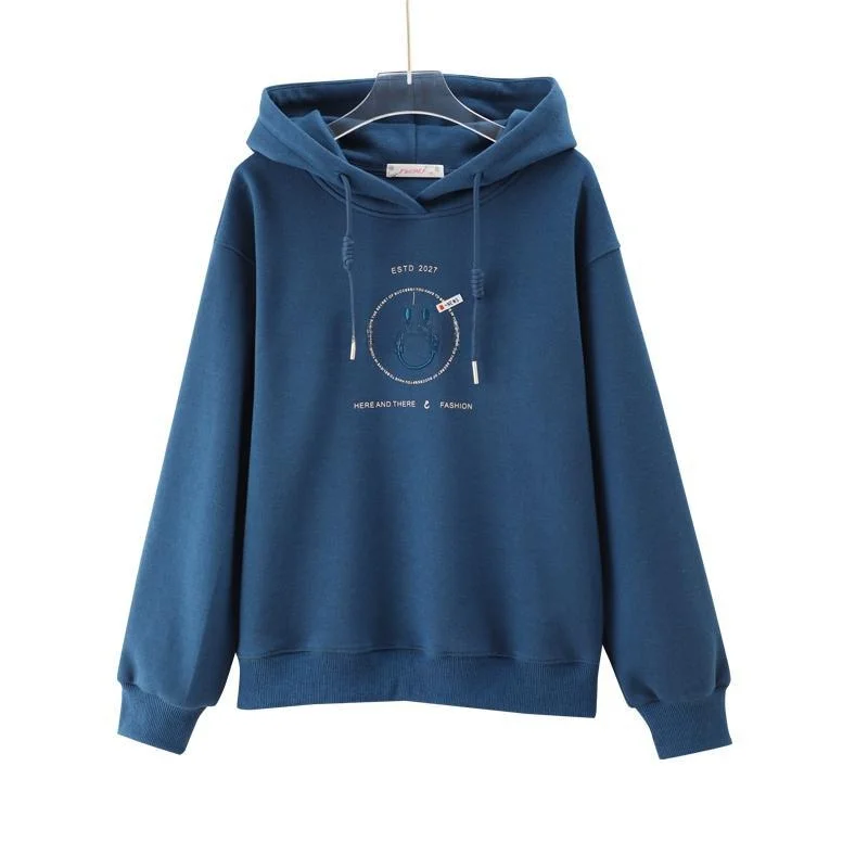 Loose Fit Ladies Hoodie Long Sve Thin Spring Autumn Blue Casual Outerwear Slimming Effect Comfortable Cotton Commute Sle
