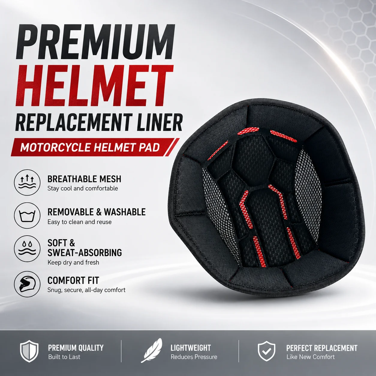 Motorcycle Helmet Liner Replacement Pad  Breathable Washable Inner Cushion Sweat Absorbent Helmet Insert