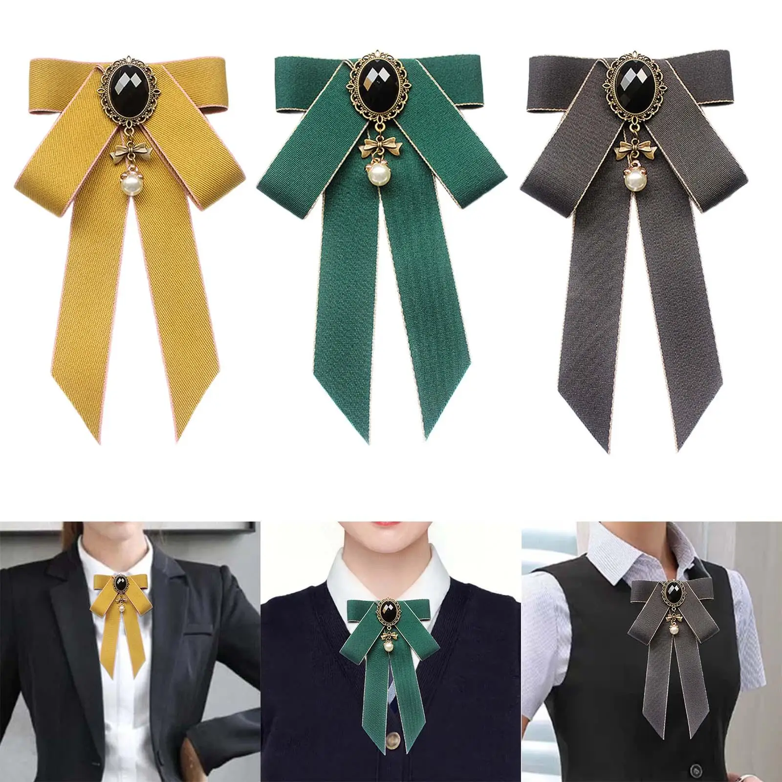 

Bow Tie Ribbon Brooch Pre Tied Bowknot Elegant Versatile Neck Tie Brooch Pin Bow Brooch for Women Blouse Uniform Student Wedding
