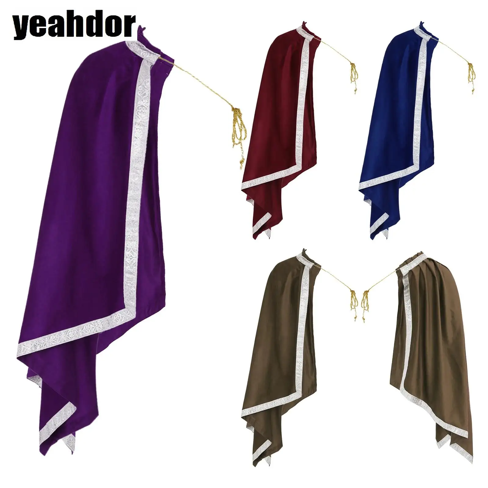 

Men Renaissance Gladiator Knight Cloak Half Shoulder Drawstring Collar Retro Trim Shawl Cape Halloween Warrior Samurai Cospaly