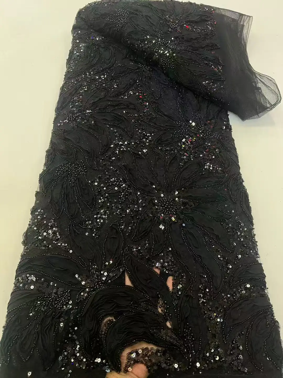 

Luxurious Nigerian African Beaded Lace Fabric High Quality Sequins Embroidery African French Lace Fabric For Sewing Dress
