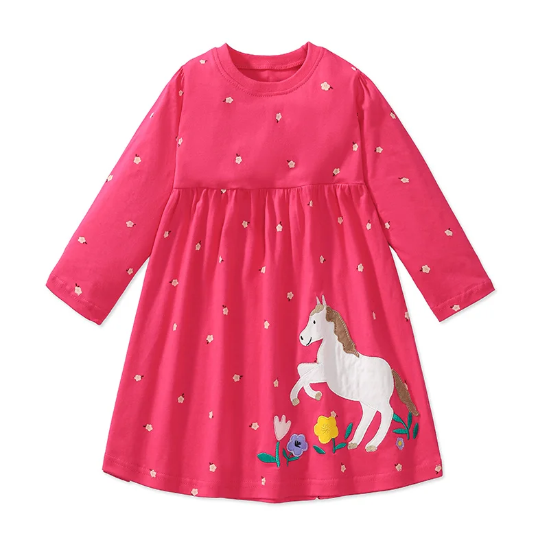 Jumping Meters Horse Embroidery Girls Dresses With Animals Party Baby Princess Clothes Birthday Dress Kids Costume Frocks