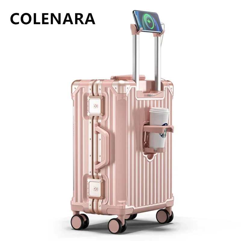 COLENARA Large Capacity Luggage Aluminum Frame Boarding Box Multifunctional Trolley Case USB Charging 20“22”24\