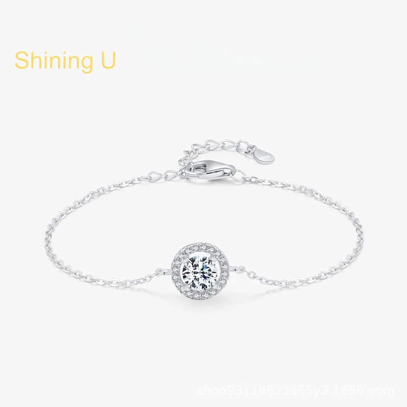 

Браслет Shining U из стерлингового серебра 925 пробы с круглым бриллиантом в форме сердца для женщин, изысканные ювелирные изделия, весенняя коллекция