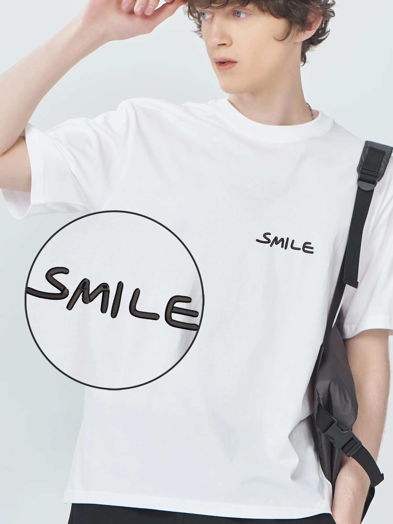 

Word Smile Embroidered Design Short Sleeve Cotton Tees Fashionable and Trendy New Shirts And T-Shirts For Men Women