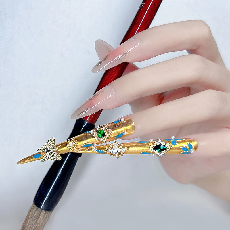 14개(긴 것 4개+짧은 것 10개) 수제 럭셔리 보석 - 이벤트용 반짝이는 리티니 네일 세트(인기 있는 키트보다 우수함)