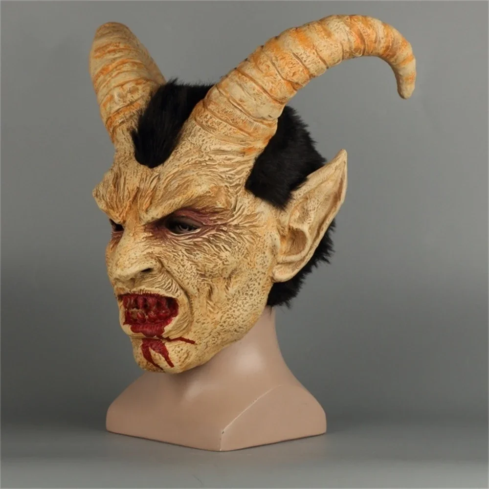 Krampus Demon Mask for Men, Movie Cosplay, Sheep's Corn, SAFHead Cover, Halloween Party, Horror fur s Up, Lucifer, Latex Masks