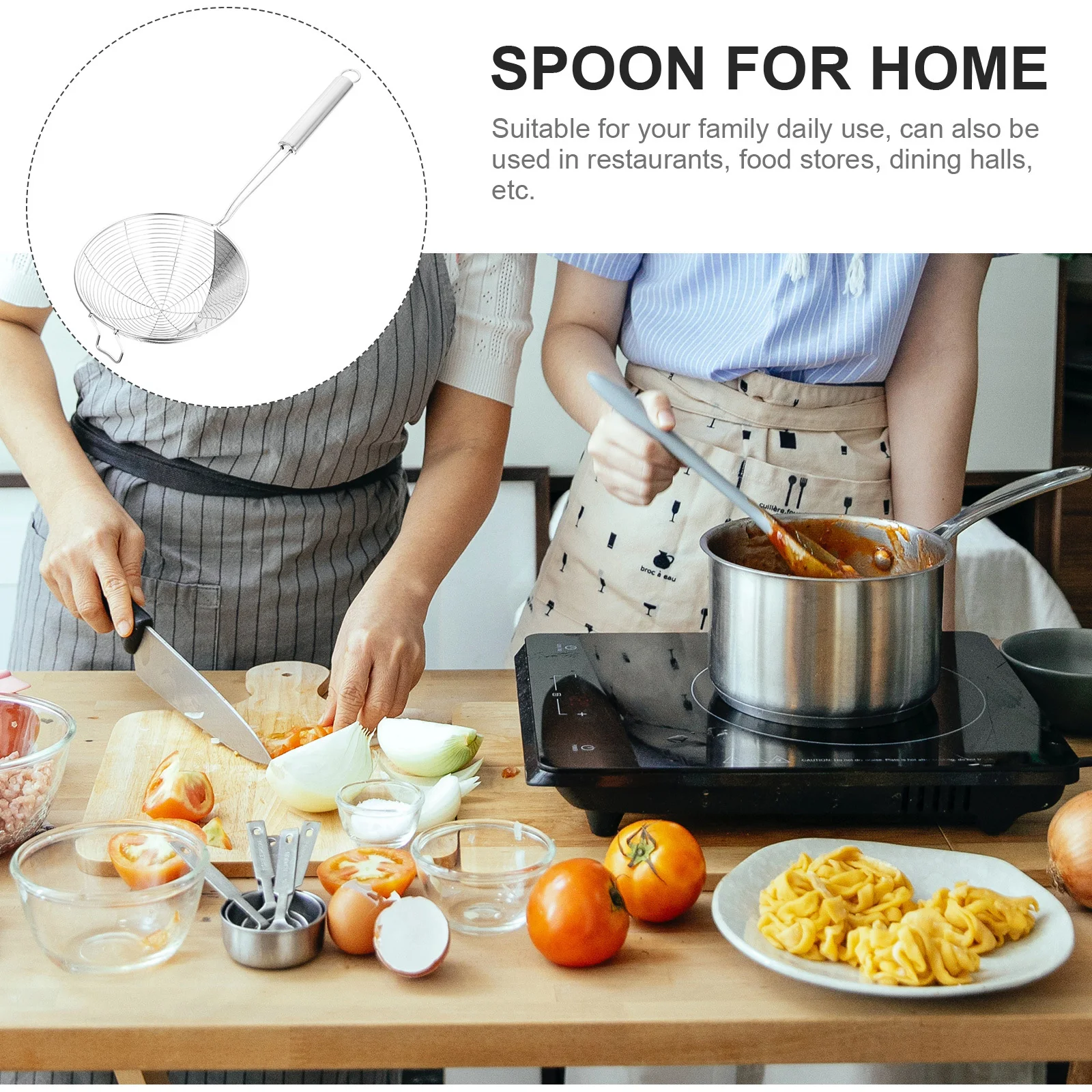 

1pc Stainless Steel Slotted Spoon For Pasta Noodle Strainer Kitchen Gadget Metal Colander Spoon Fry Food Drainage Tool