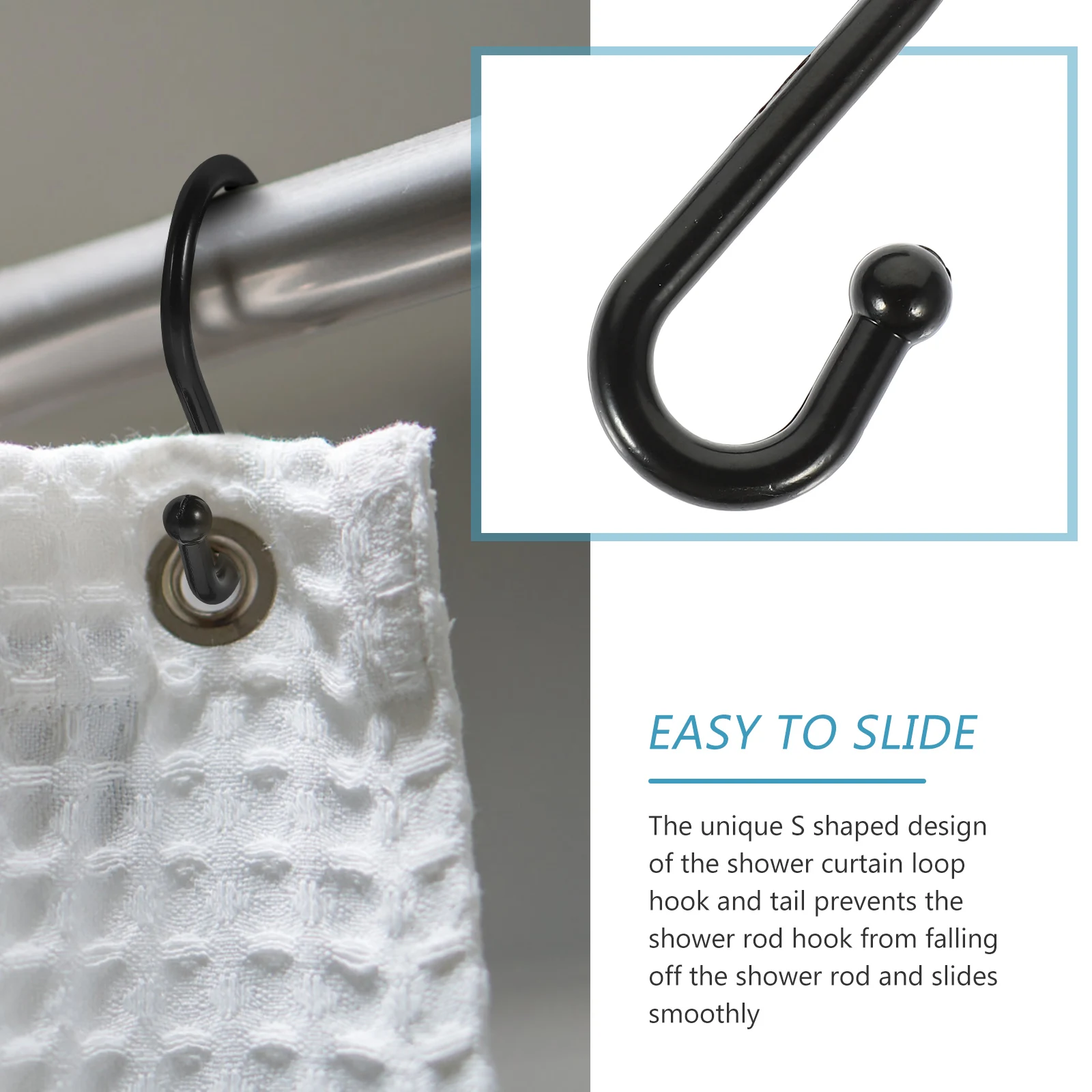 

12Pcs Zinc Alloy Curtain Hooks S Shaped Metal Shower Rings Heavy Duty Non Slip Bath Curtain Rod Hangers Shower Rod Hangers
