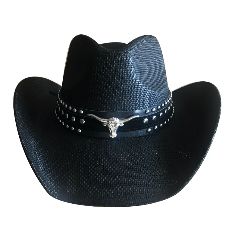 

Thickened summer cowboy hat sun hat black summer thickened sun hat cowboy straw hat men and women beach hat