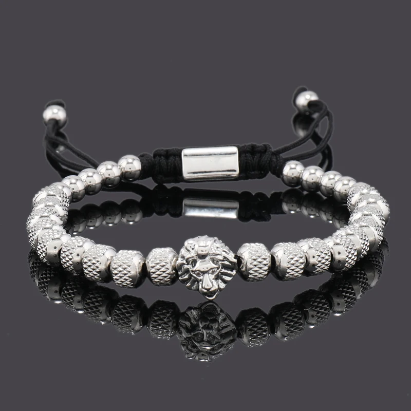 Luxury Handmade Lion Charms Man Bracelet For Women Stainless Steel Beaded Jewelry Couple Gift