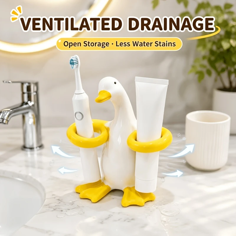 A creative duck ceramic toothbrush holder, no punching sink, storage rack, bathroom, electric toothbrush toothpaste storage rack