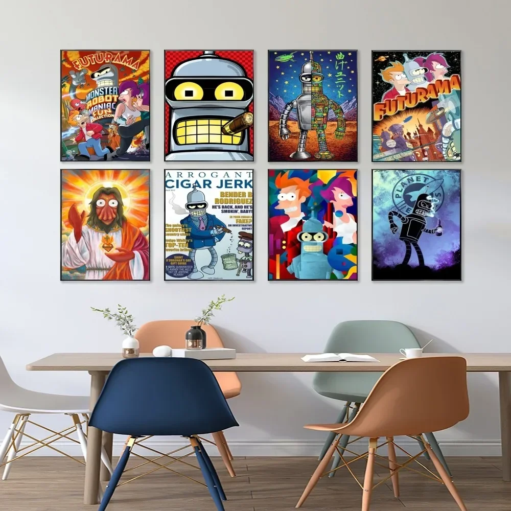 1PC Classic Anime Print Poster Paper Waterproof HD Sticker F-Futurama B-Bender Bedroom Entrance Home Living Room Bar Wall Decor