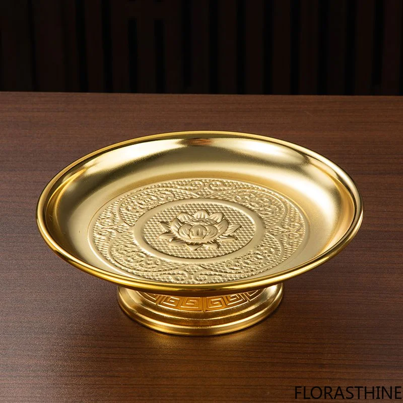 Copper Fruit Candy Plate Gold Dish Household Offering Tribute Plate Offering Guanyin Buddha God of Wealth Fruit Tableware