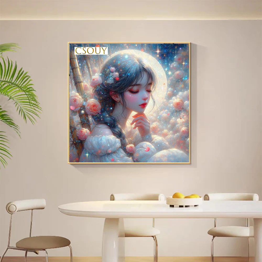 

Леди Девушка Мышление Фея Пыль Квадратная дрель Полный Diy Алмазная картина Вышивка крестиком Кристалл Вышивка Мозаика Декор Рукоделие