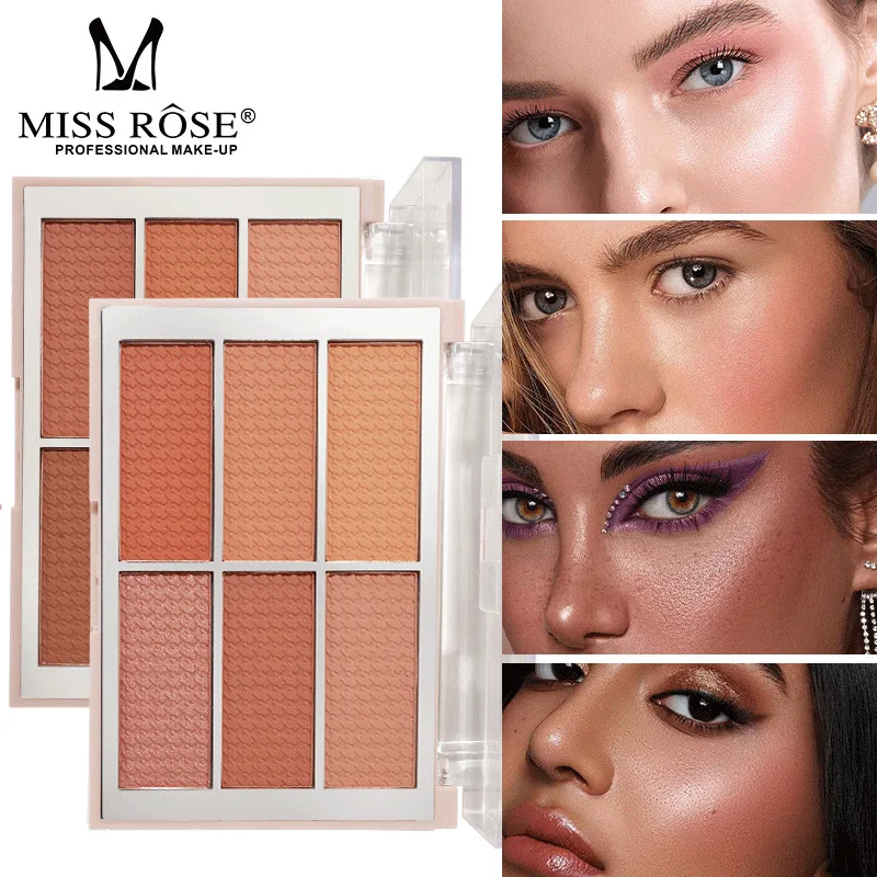 MISS ROSE 6-Color Long-Lasting Blush Palette Waterproof Sweat-Resistant Daily Beauty Makeup Facial Cosmetic Tray
