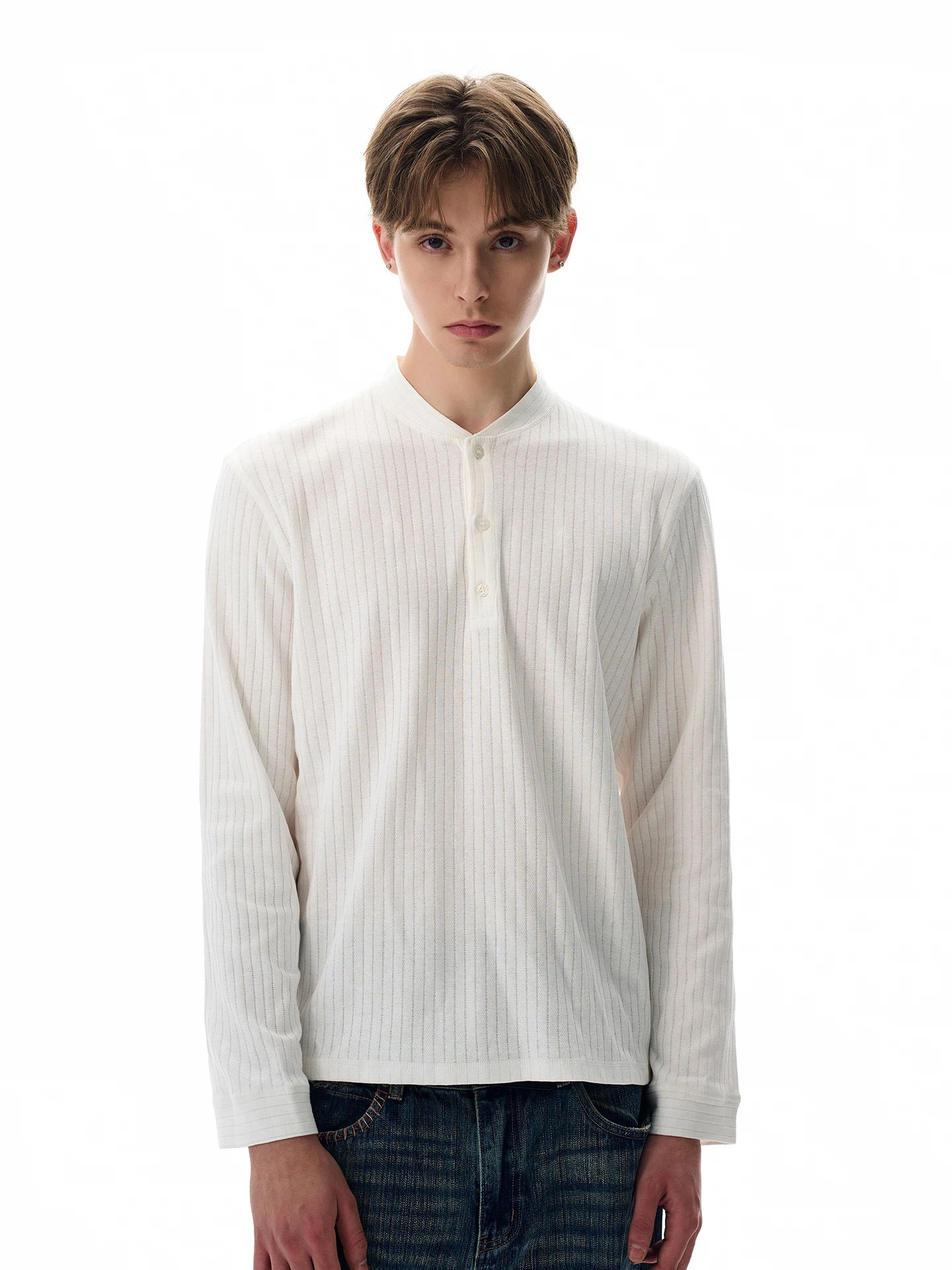 

Cleanfit Long Sve T-irt American Retro Sle Simple Henry Collar Base Layer irt Versatile Early Autumn Faion Top