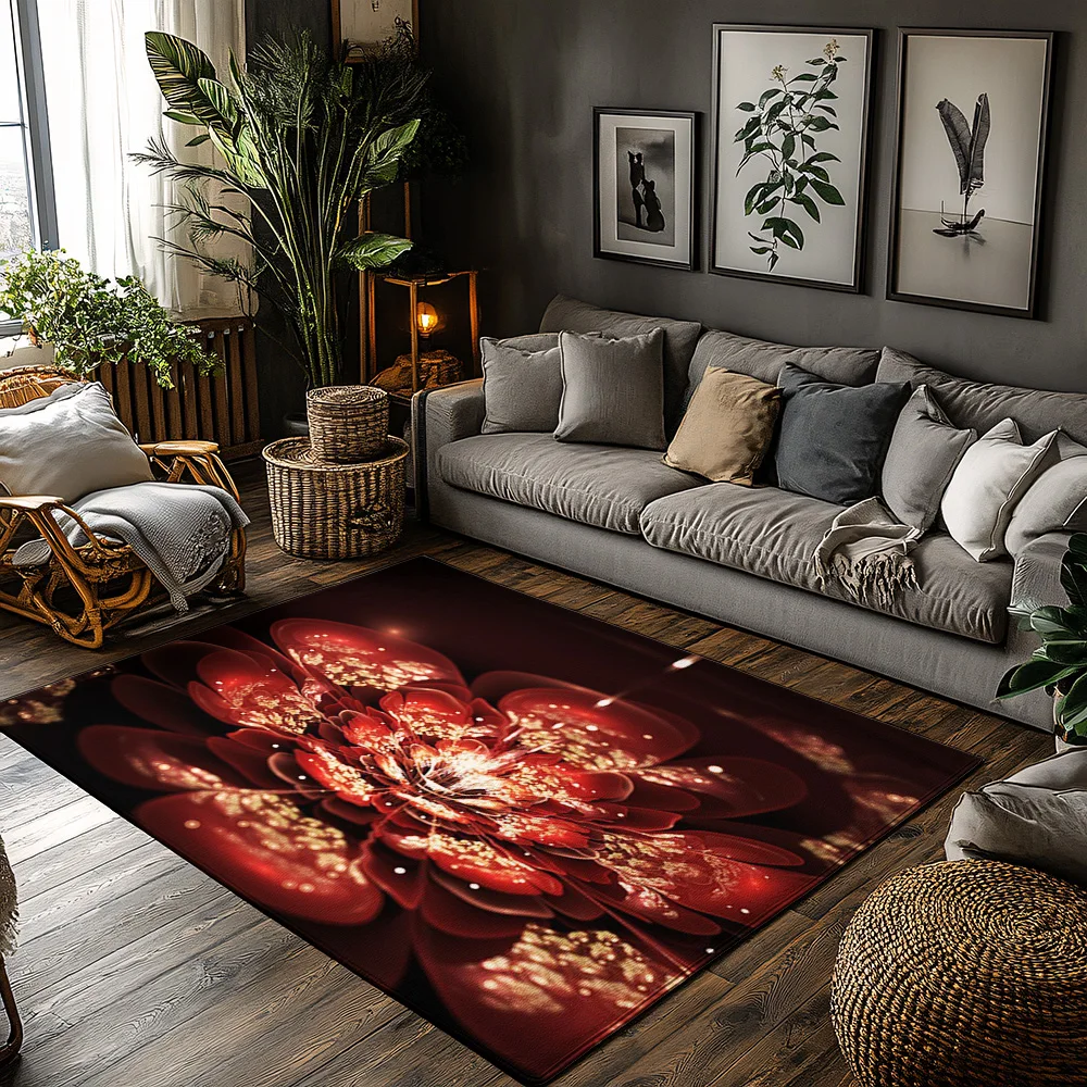 

Tuniu Red Floral Pattern Carpet Rug Non-Slip Home Floor Mat Living Room Decoration