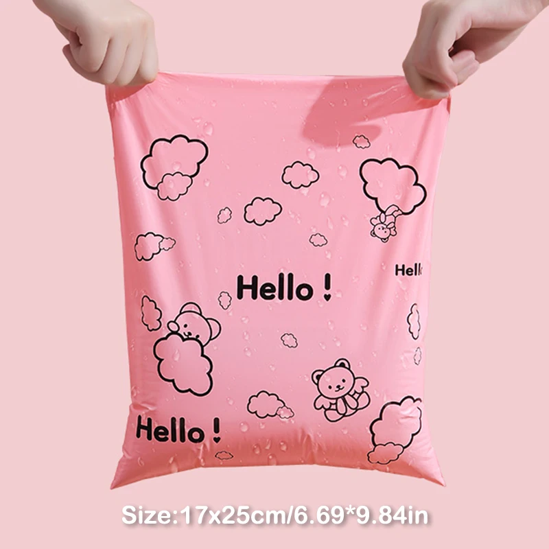 Bolsa de mensajería de oso de piezas, sobre de embalaje, rosa, impermeable, autoadhesiva, con sello, para envío y transporte, 10 unidades