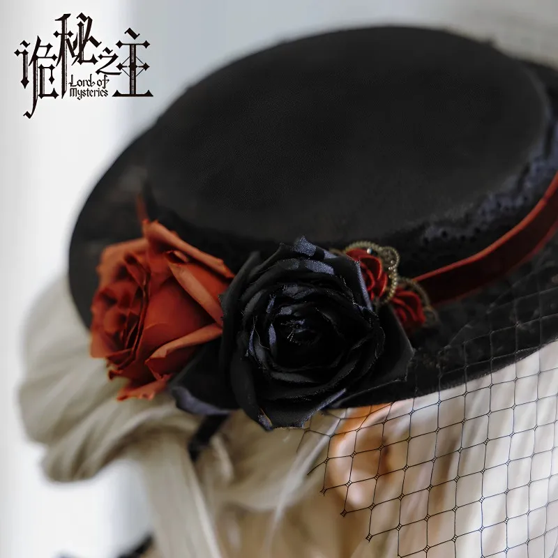 Lord of Mysteries Sharon Cosplay Hat Gothic Flat‑Top Small Top Hat With Tulle Veil 4cm Brim Retro Victorian Lolita Costume Headw