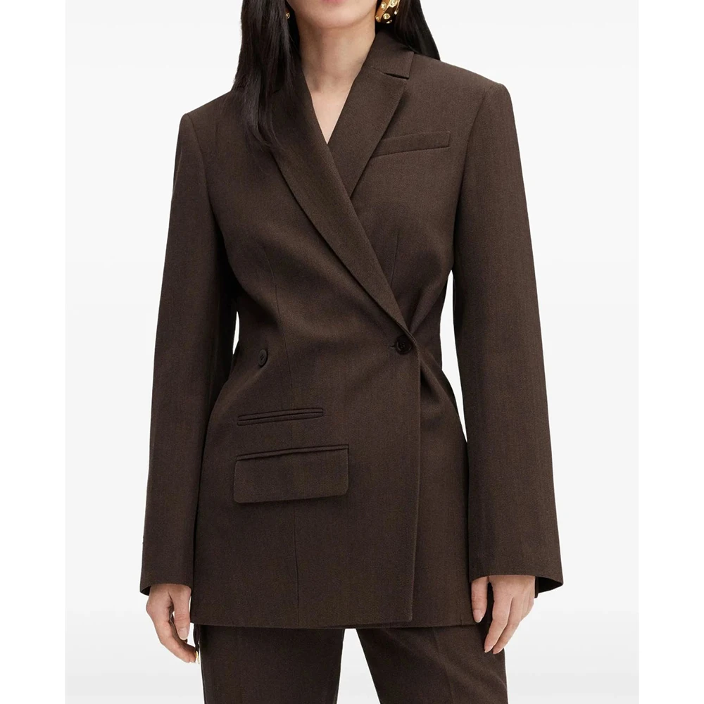Khaki Women's 2 Piece Pants Suit Elegant Tailored Fit Blazer Set Formal Business Office Wear Long Sleeve Evening Customized