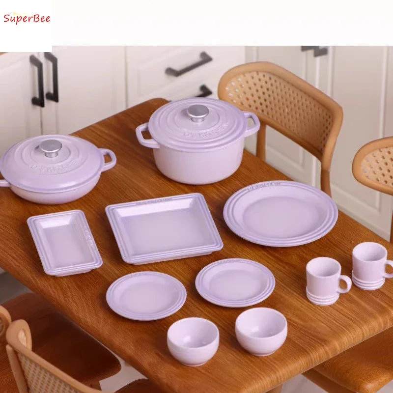 Dollhouse Mini Simulated Pot/Bowl/Tray/Dish/Plate Set Model Miniature Kitchen Furniture Decoration Accessories Children Toys