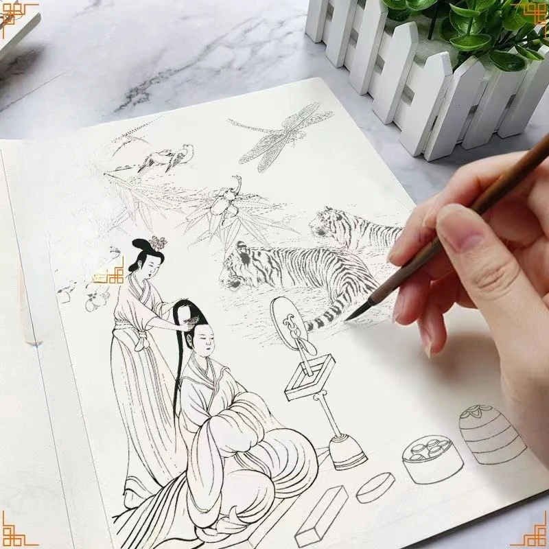 Chinese Painting White Drawing Books Brush Painting Drawing Manuscrip Copying Album Beginner Tracing Felt Tip Pen  Practice