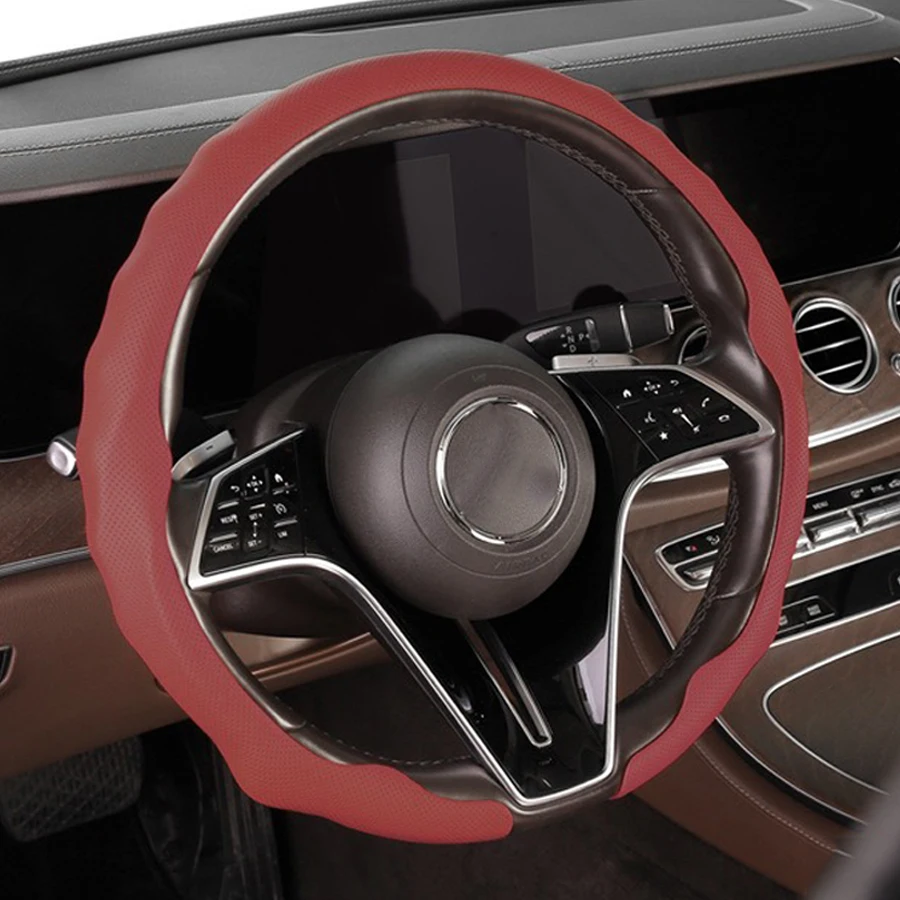 9D Universal Car Steering Wheel Cover NAPPA Leather D-shaped Round  Anti Slip, Timple And Fashionable Breathable Car Accessories