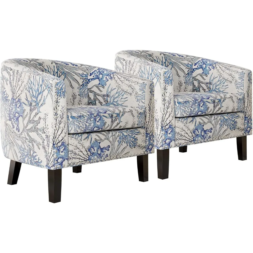 

Accent Barrel Chair, Modern Tub Club Chair Upholstered Armchair for Living Room, Linen Chair with Gold Nail Head Trim Bl