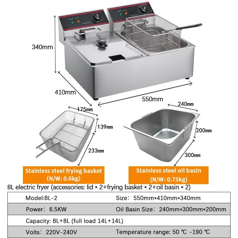 Commercial 2.5Kw Stainless Steel Electric Chips Fryer 6L Chicken & Potato Deep Fryer for Restaurants Factory