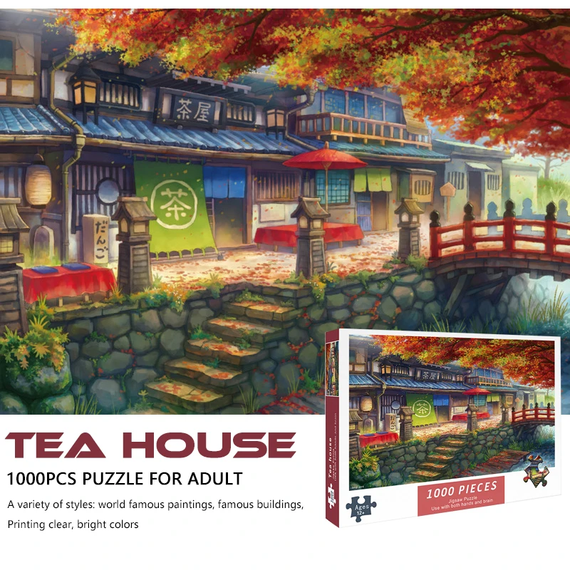 Adult 1000pcs Puzzle Tea House Christmas Gift High Difficulty Decompression Girl Educational Toys Birthday Present Board Games
