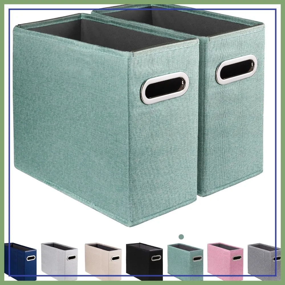 

2 Pack Collapsible File Storage Box, Fabric Hanging Organizer with Metal Handle, Smooth PVC Rails, Green