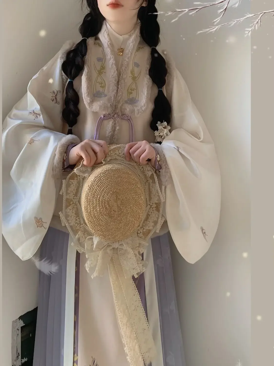 2025 New Year Wear Chinese Style Clothes Chinese Hanfu Women's Winte Stand Collar Daily Fresh Embroidery With Plush To Keep Warm