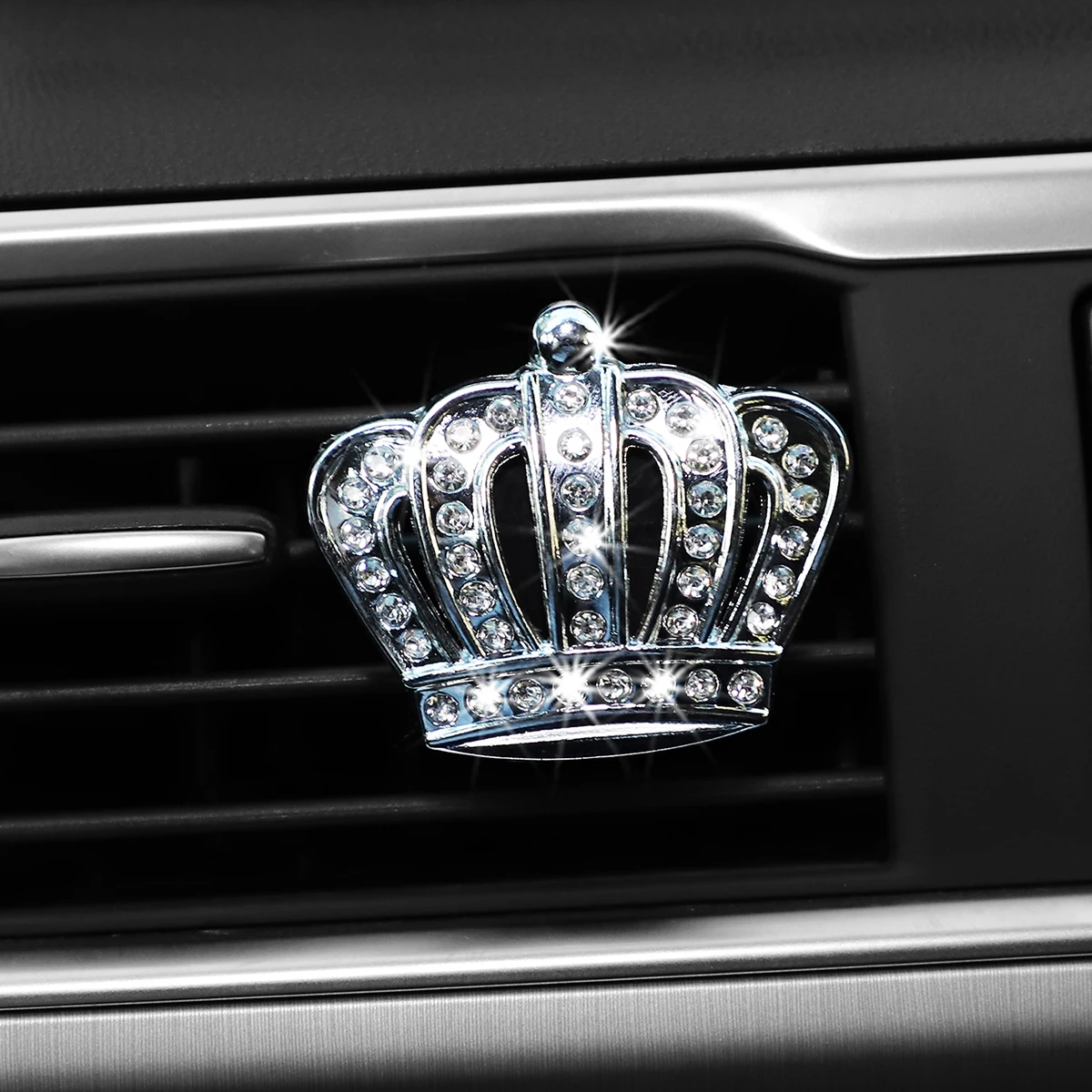 2 car air vents decorated with scented metal crown with diamond Blingbling pair of car interiors for men and women