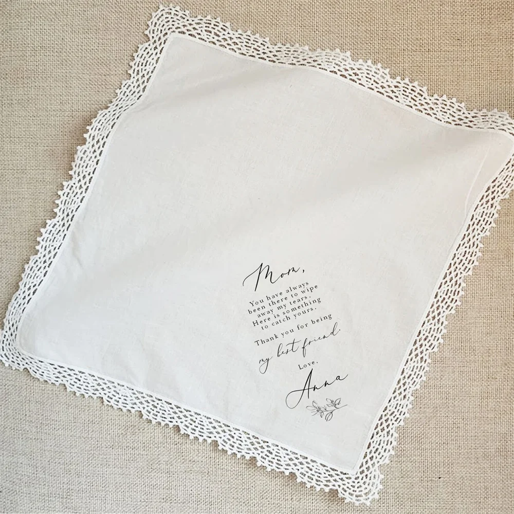 Mother of the Bride Gift and Father of the Bride, Personalized Wedding Handkerchief Gift-Seedling Sketch