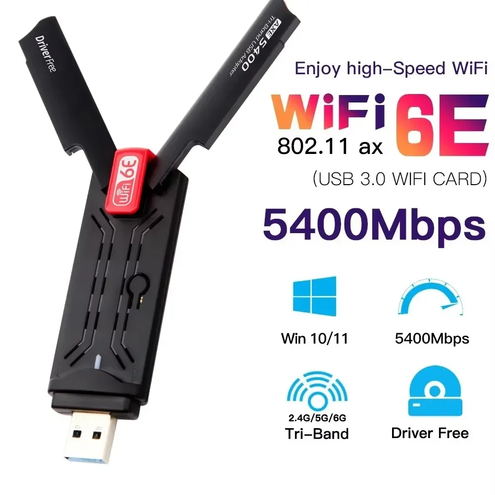 

5400Mbps Wifi 6E Usb 3.0 Adapter 5Ghz/2.4G/6G Antena Wi fi 6 802.11AX PC Ethernet Wireless Network Card AX5400