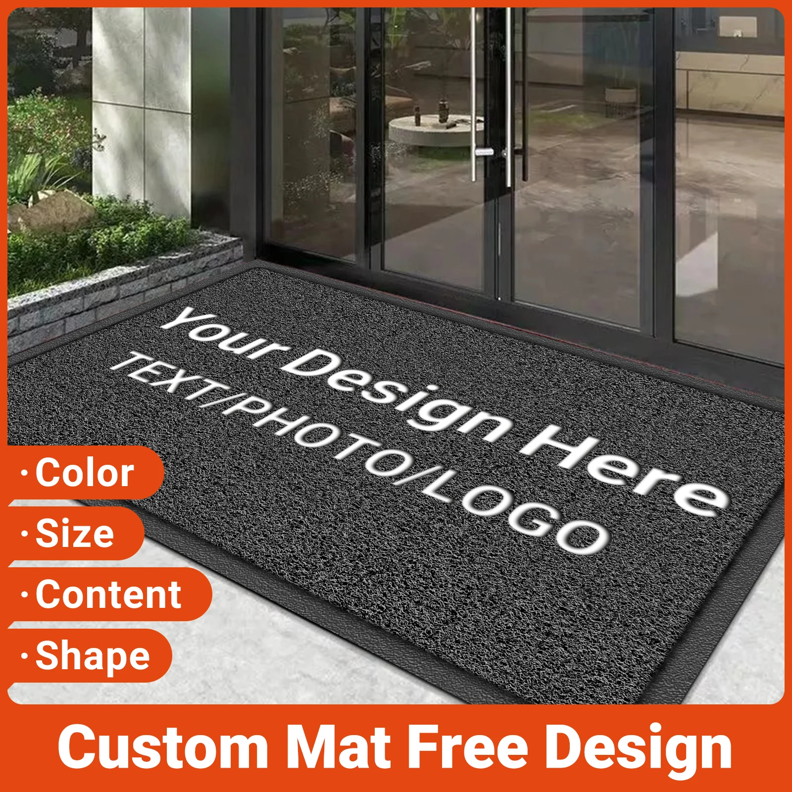 Personalized PVC Doormat Non-Slip Entrance Rug Custom Text/Logo Print Waterproof Durable Commercial House Hotel Easy to Clean