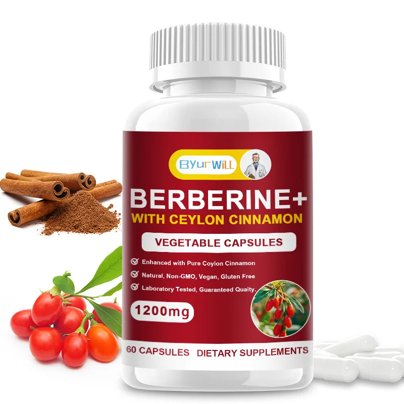 Berberine 1200mg Capsules, Supports Heart Health, Cholesterol & Blood Sugar Levels in a Normal Range, Non-GMO Supplement