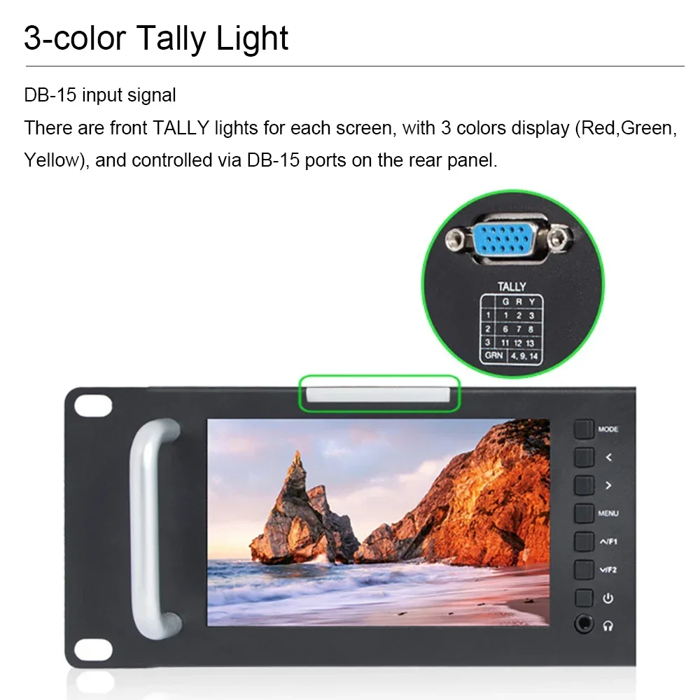 Feelworld T51 Тройной 5-дюймовый 2RU Broadcast SDI Монитор для монтажа в стойку Полевой видео ЖК-экран 800x400 3G SDI HDMI AV Вход и выход