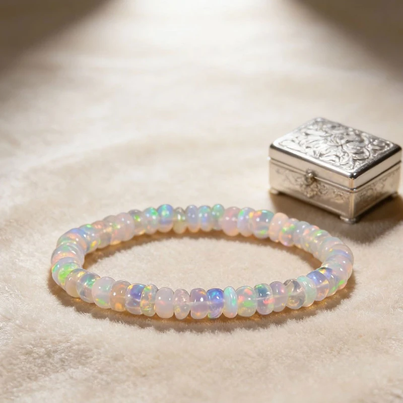 Natural Opal Bracelet For Women Stretchable Elastic Rope Healing Crystal Jewelry Helps Maintain Emotional Balance
