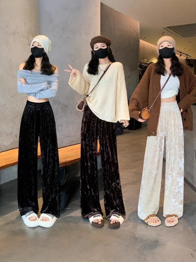 

Широкие брюки с эластичной резинкой на талии и стразами, женские летние женские модные брюки с кружевными поясами и рюшами, милые воздушные струящиеся брюки, универсальные