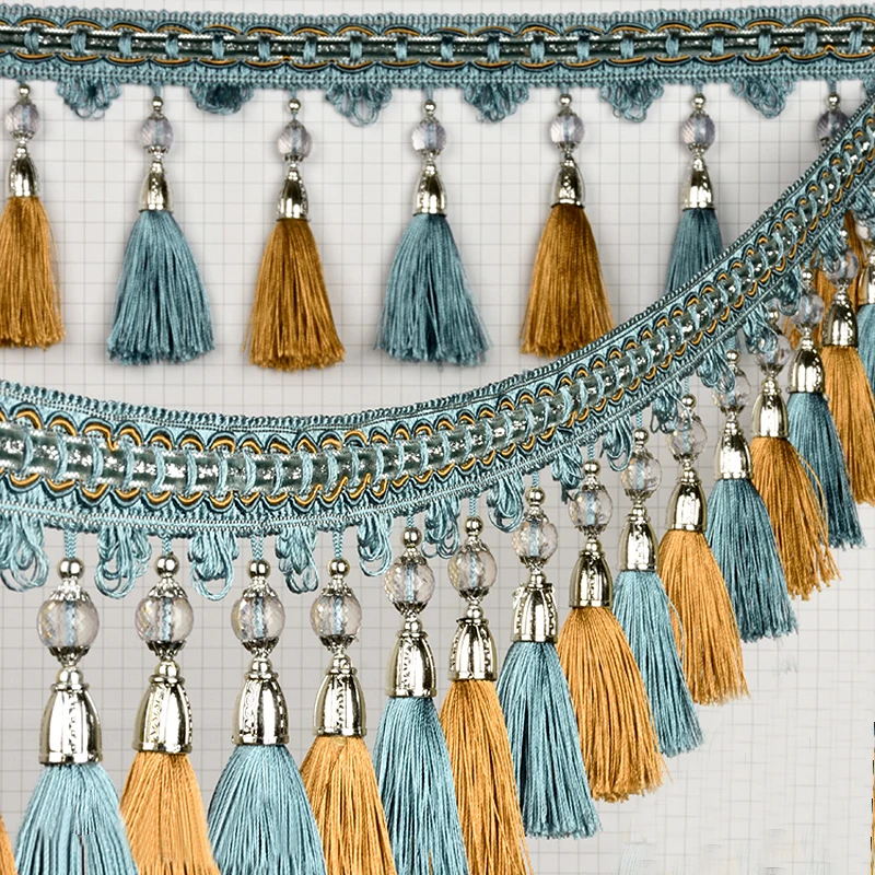 1M Acrylic Beaded Lace Curtain Sewing Tassel Fringe Upholstery Ribbon Trim Diy for Sewing Curtain Accessories Decor European New