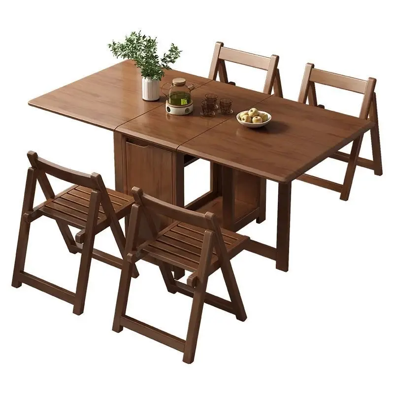 

Solid wood folding household small apartment rectangular simple retractable dining table and chairs modern folding table table