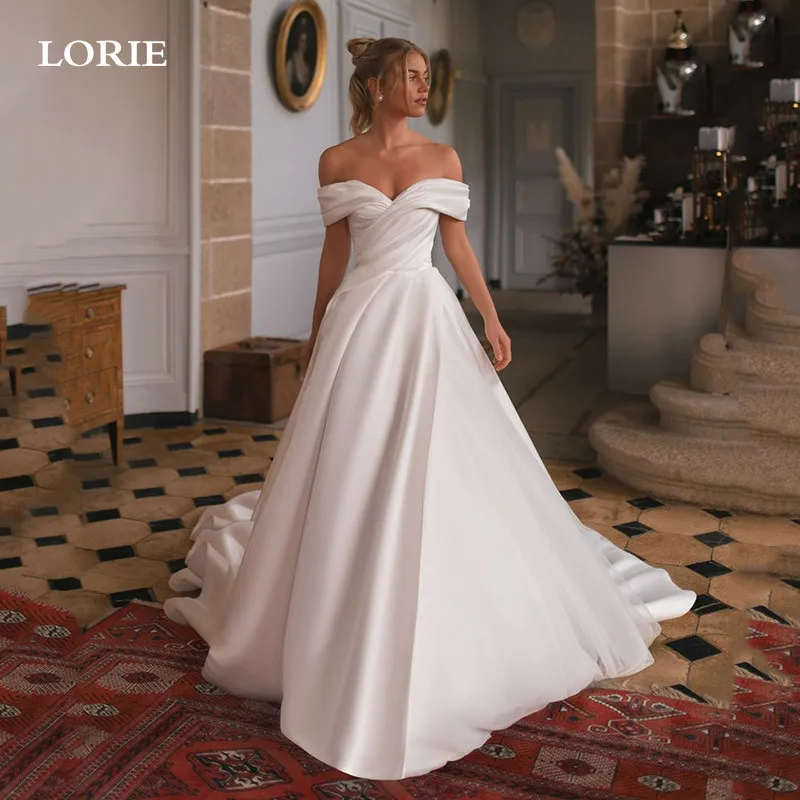 LORIE Satin Princess Wedding Dresses A Line Off The Shoulder Bride Dress Pleats Wedding Gowns 2024 Customized