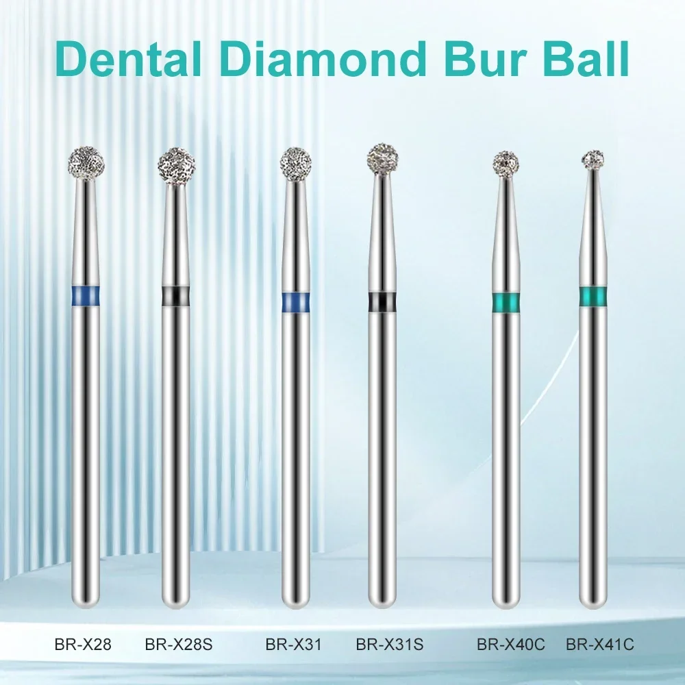 Denspay 10pcs/Pack Dental Diamond Burs Drill Ball Round Type 25mm FG 1.6mm For High Speed Handpiece 450000r/Min