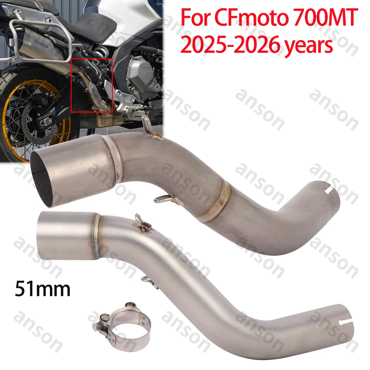 

Motorcycle Exhaust Middle Link Pipe 51mm For CFmoto 700MT 700 MT 2025 2026 Muffler Pipe Systems Moto Escape