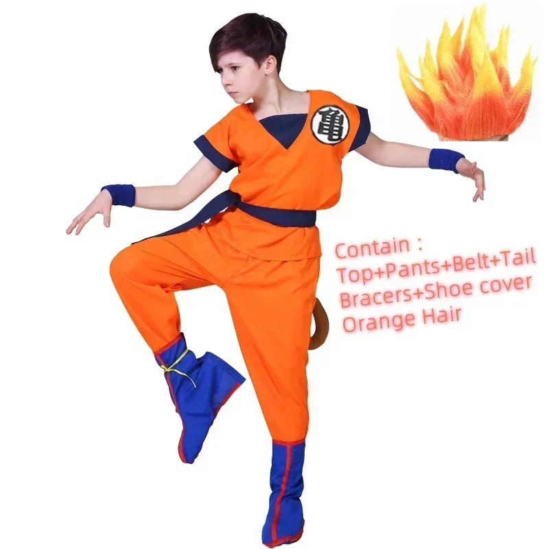 Halloween Adult Kids Son Goku Cosplay Costumes Suits Krillin Outfits Anime Party Child Costumes Tail Wrister Super Saiyan Wig view 4
