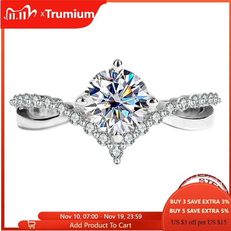 

Trumium D Color 1CT Moissanite VVS Pass Diamond Test Wedding Rings for Women 925 Sterling Silver Crown Ring Fine Jewelry