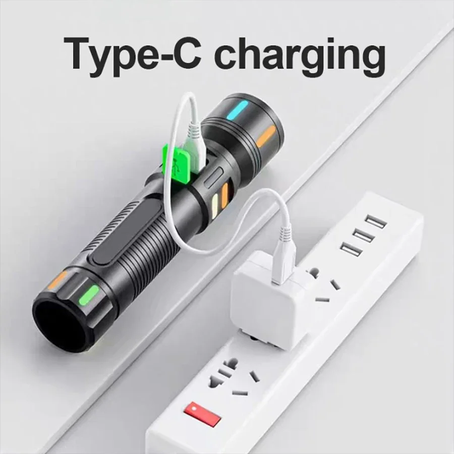 2025 High Power Led Flashlight Portable Zoom Torch Light USB Rechargeable Flashlights Tactical Lantern Strong Light Fishing Lamp